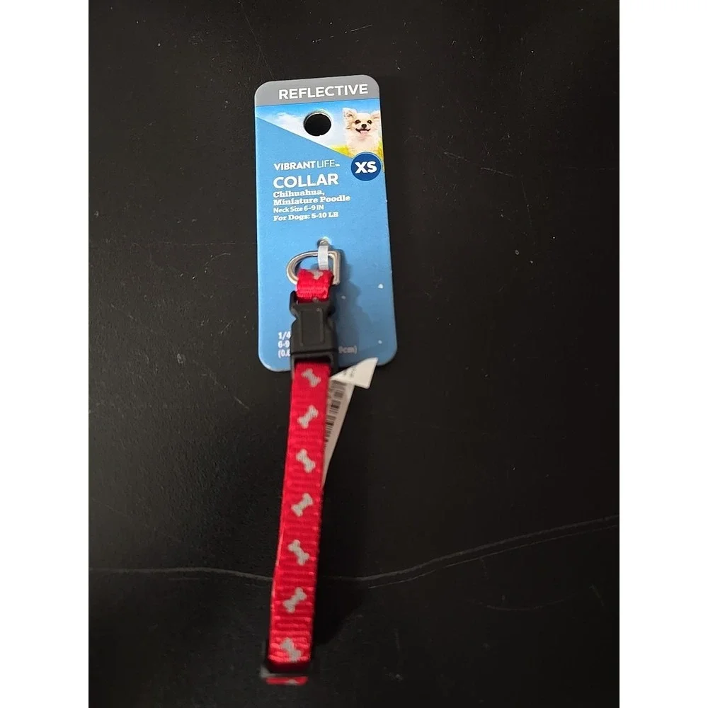 Vibrant Life Reflective Polyester Adjustable Dog Collar, Red, XS 6-9in 5-10lb